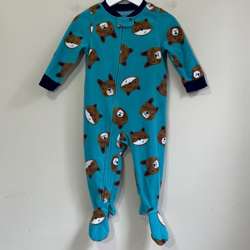 Carter’s Baby Boy Zip Up Fleece Footed PJ’s Size 12 Months